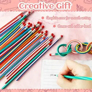 20 Flexible Bendy Pencils with Erasers, Writing Tool, Random Colors, Soft and Colorful Striped Design, Perfect Back to School Gift for Boys & Girls