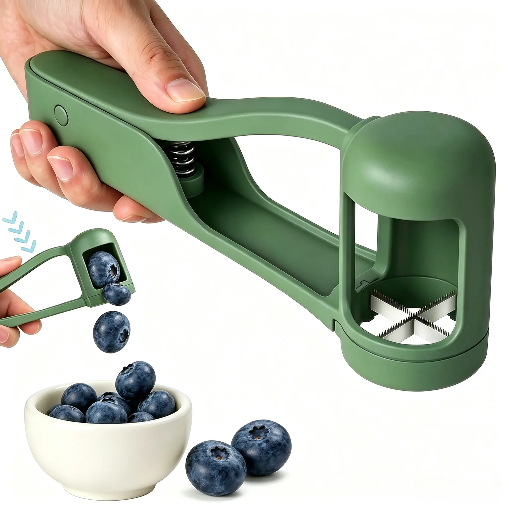 1-Hand Spring Rebound Grape Slicer, 304 Stainless Steel Serrated Blade Fruit Cutter, BPA-Free Portable Kitchen Gadget for Grapes Strawberries Cherry Tomatoes Toddler Snack & Lunch Prep