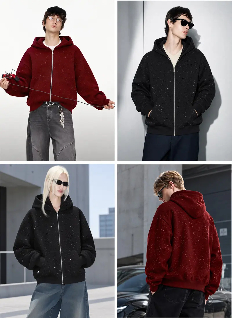 TELLFUN- 2026 NEW Men's Sequined Hooded Sweatshirt with Zipper and Pockets, Long-Sleeved Hoodie with Pockets, Casual Streetwear Style, Perfect for Daily Wear fall clothes black zip hoodies men Menswear Tops TELLFUN- 2026 NEW Men's Sequined Hooded Sweatshirt with Zipper and Pockets, Long-Sleeved Hoodie with Pockets, Casual Streetwear Style, Perfect for Daily Wear fall clothes black zip hoodies men Menswear Tops