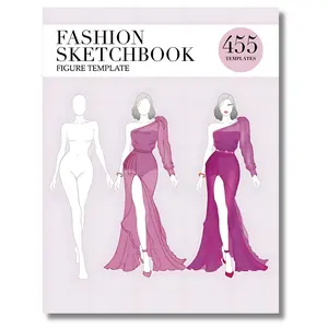 Large Female Fashion Sketchbook Figure Template 455 Figure Template for easily Sketching Your Fashion Design Styles with thin lines special edition Step-by-Step Drawing whimsical drawing Travel