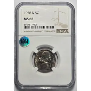 1956 D JEFFERSON NICKEL (5C) NGC MS 66 Certified Coin