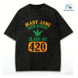 washed Cotton Men's Class of 420 Weed Graphic T-Shirt, 100% Fabric, Crew Neck, Short Sleeve, Regular Fit, Weekend Casual Wear, All-Season Casual Wear