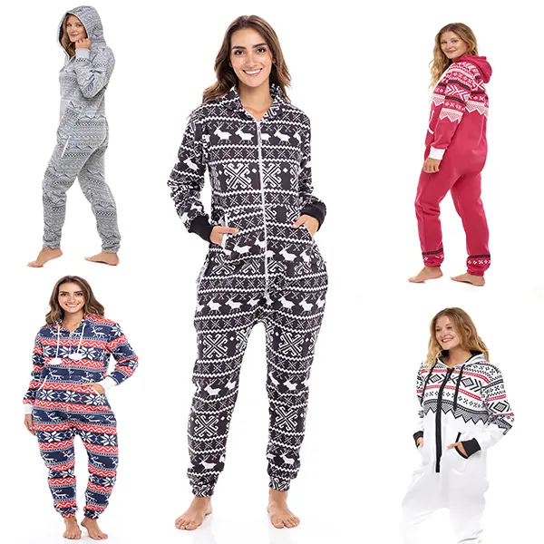 SKYLINEWEARS Ladies One Piece Non Foot Playsuit Printed Onesie Long Sleeve Fleece Womenswear