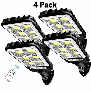 4-Pack Solar LED Street Lights Outdoor solar-powered sensor wall lamp Smart Remote & IP65 Motion Sensor – 3 Modes (Security/Dim/Highlight) for Pathways with Smart Remote Outdoor Pathway & Backyard Lighting
