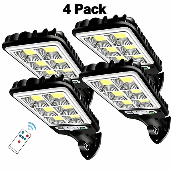 4-Pack Solar LED Street Lights Outdoor solar-powered sensor wall lamp Smart Remote & IP65 Motion Sensor – 3 Modes (Security/Dim/Highlight) for Pathways with Smart Remote Outdoor Pathway & Backyard Lighting
