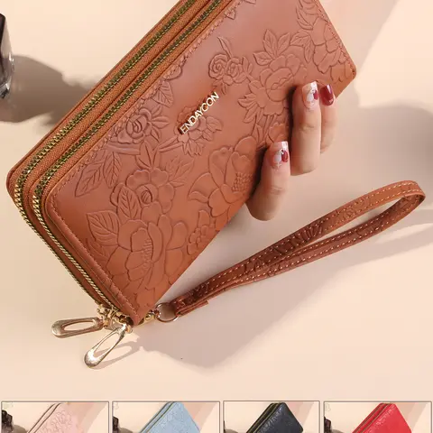 Women's Floral Embossed Zipper Long Wallet, Wallets Women, Fashionable Wristlet Clutch Purse, Clutches Wristlets, Casual Trendy Versatile High-quality Daily Wallet, Daily Use Purse
