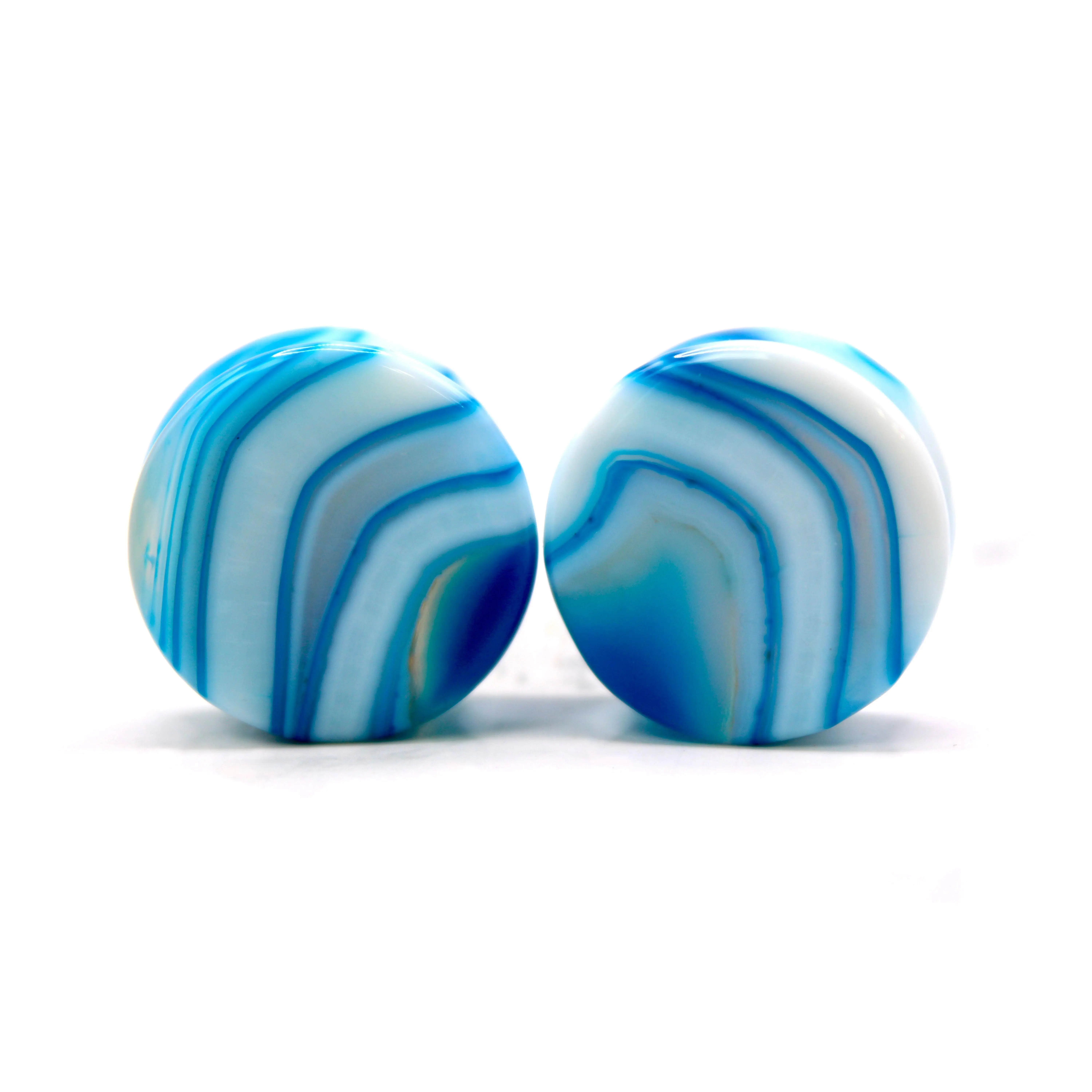 Blue Line Agate Double Flare Stone Plugs/Gauges for Stretched Ears