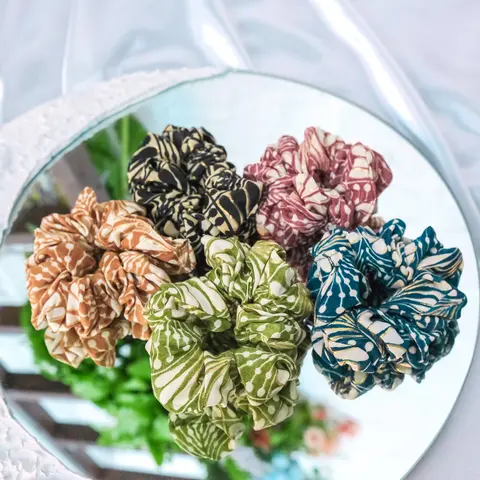 Handmade Silk Boho Scrunchies - Stretchy Hair Ties, Hair Accessories, Bridesmaid Gift, Stocking Stuffer for Her
