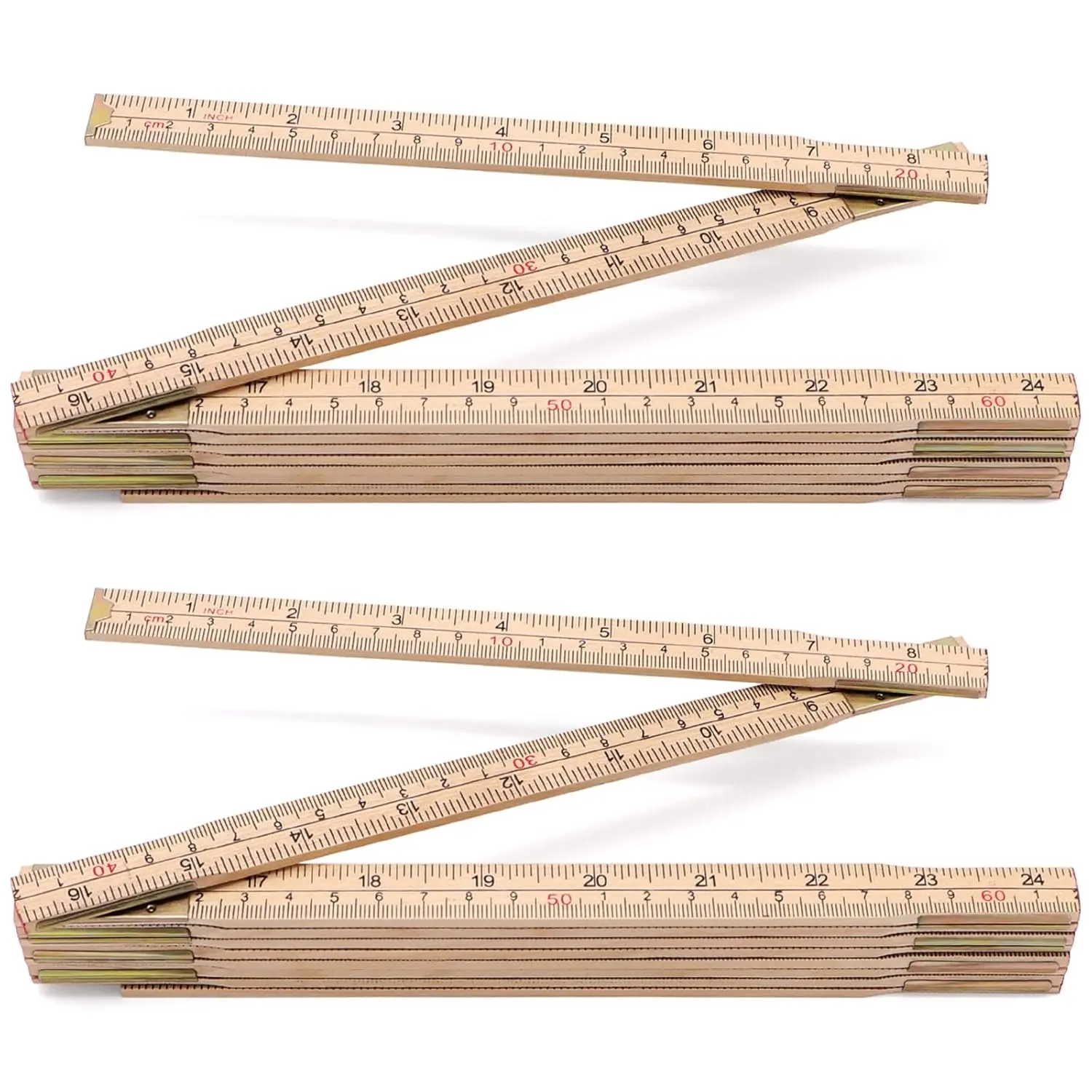 2 Pack  Folding Rule for Carpenters, 6.5FT/2M Hardwood Foldable Ruler with Brass Hinges | Yard Stick with Easy-Read Inch & Metric Measurements