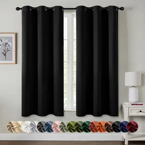 Black Blackout Curtains for Bedroom Living Room 63 Inches Long 2 Panels, Thermal Insulated Room Darkening Drapes Solid Grommet Top Noise Reduction Light Blocking Window Treatments 40x63 Inch