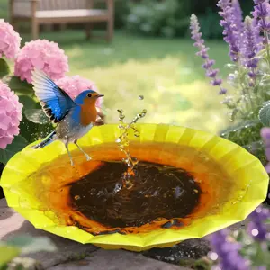 Weather-Resistant Outdoor Metal Bird Bath Tub, Durable Iron Design, Sunflower Pattern, Ideal for Garden Decoration & Feeding Wild Birds