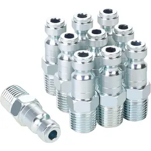 1/4 Air Hose Fittings, Automotive T-Type Plug, 1/4 Inch Male NPT Threads Size, Steel Material, 300 PSI Max Working , 10 count Air Compressor Accessories Set