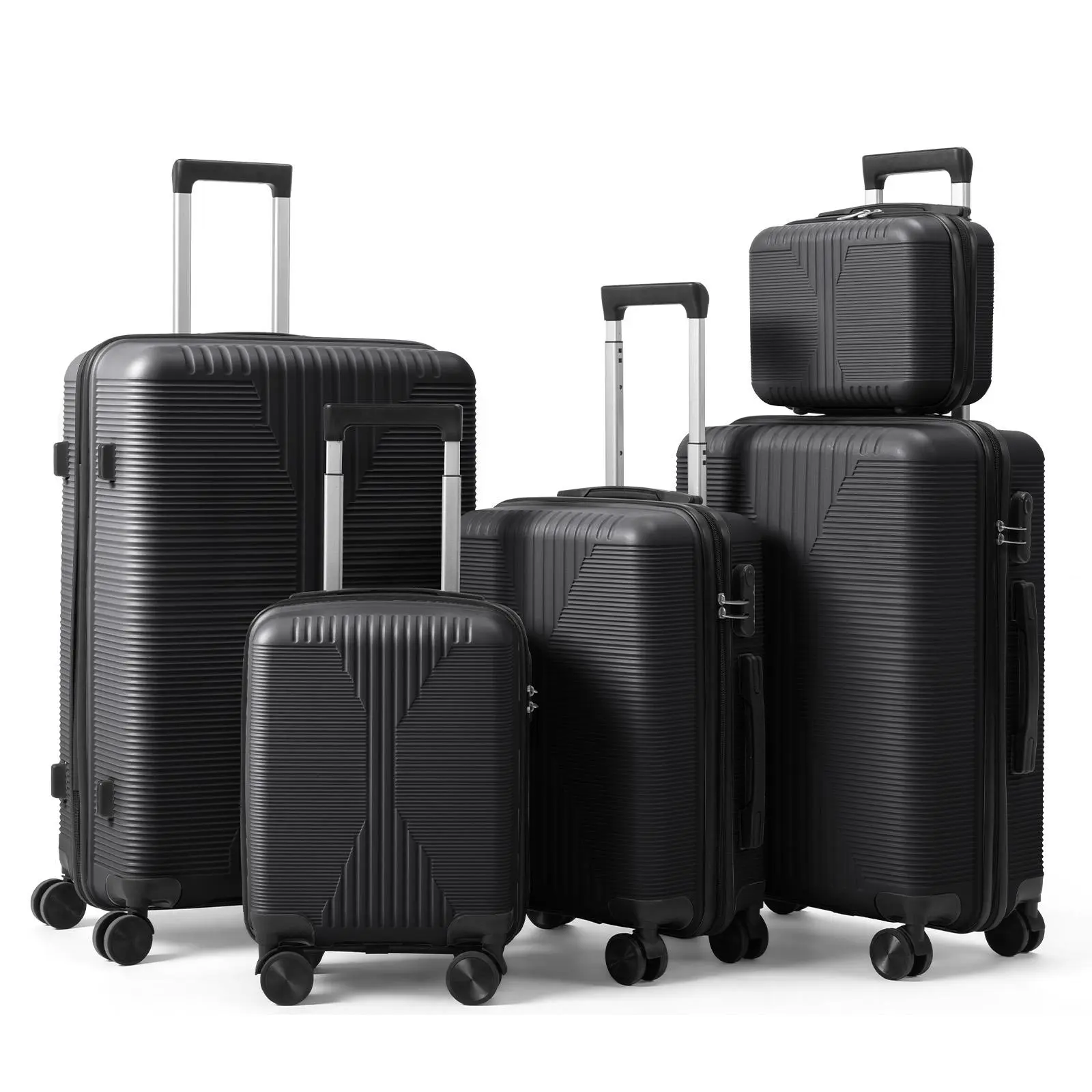 4-Piece Retro Vertical Stripe ABS Hard Shell Luggage Set, Lightweight Wheeled Luggage with Spinner Wheels & TSA Lock for Travel (16/20/24/28in), Travel Bag Set