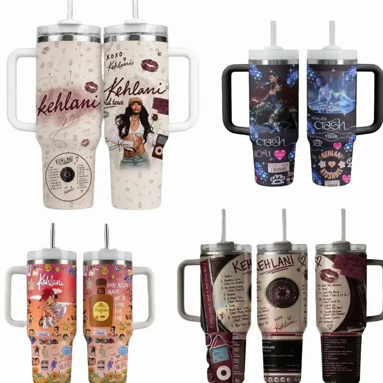 Kehlani 40oz Tumbler With Handle, R&B Singer Album Collage Insulated Travel Cup With Straw, Gift for Fans