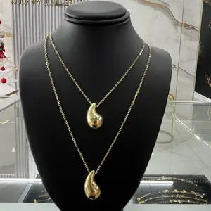 Cadena Rolo de Gota 10k 18" Gold Plated Teardrop Pendant Necklace for Women Fashion Jewelry