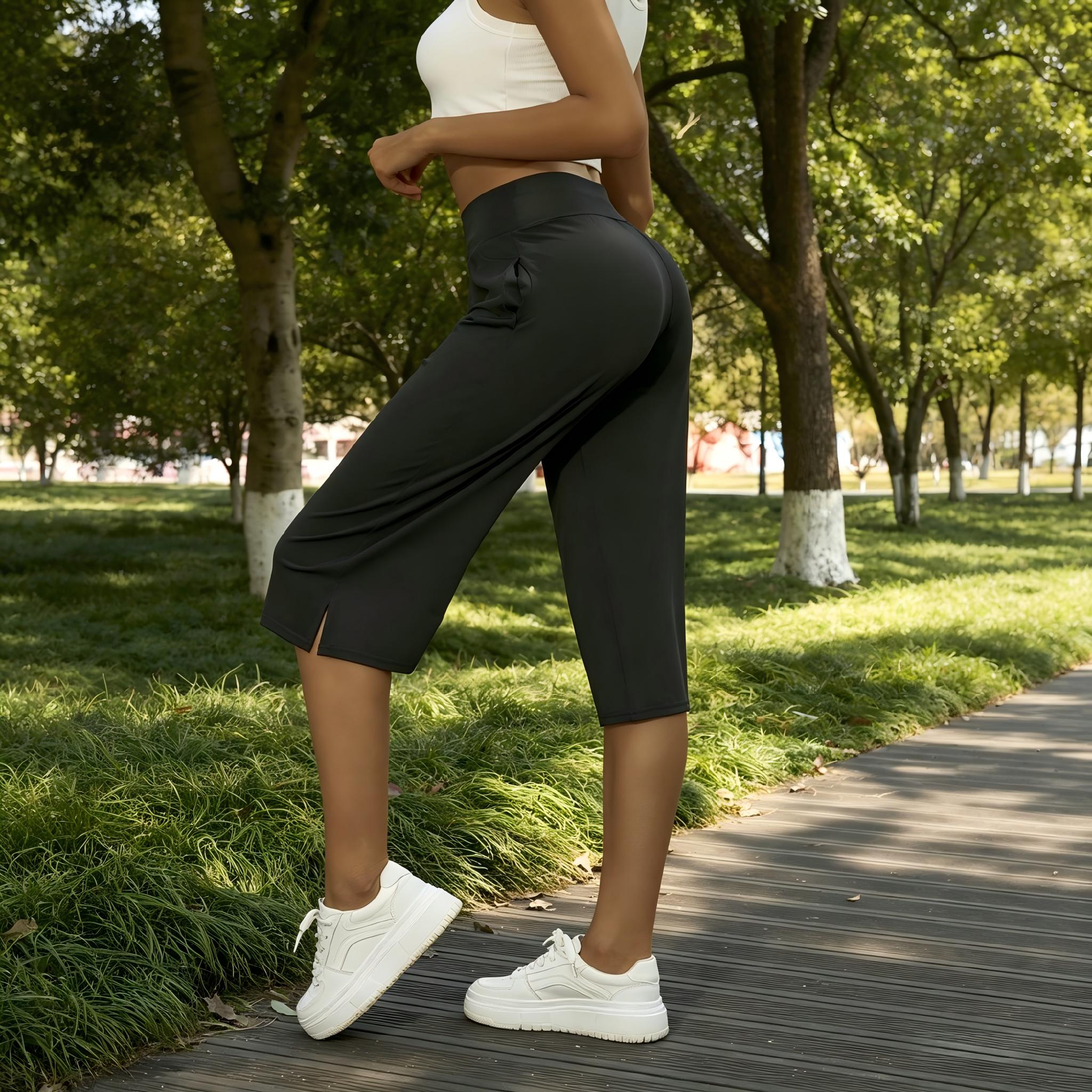 Women's Casual Tumny Contol High Waist Fited Wide Leg Capri Pants Buton Hem Loose Fit Cropped Trousers Summer Shorts Beach Vacation Lounge Daily Work Outfits Solid Black Stretchy, Soft, Breathable, Lightweight, Elastic Spring Break Plus Size Women's Casual Tumny Contol High Waist Fited Wide Leg Capri Pants Buton Hem Loose Fit Cropped Trousers Summer Shorts Beach Vacation Lounge Daily Work Outfits Solid Black Stretchy, Soft, Breathable, Lightweight, Elastic Spring Break Plus Size