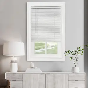 Cordless Light Filtering Mini Blind - 27 Inch Width, 64 Inch Length, 1" Slat Size - Pearl White - Cordless GII Morningstar Horizontal Windows Blinds for Interior
