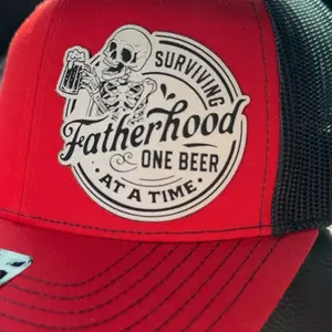 Surviving Father Hood One Beer At A Time- Custom Made Patch Hat Adjustable Snap-Back Style - Available in Multiple Colors & Designs - Classic 112 to Flat Bill Flex Fit Styles