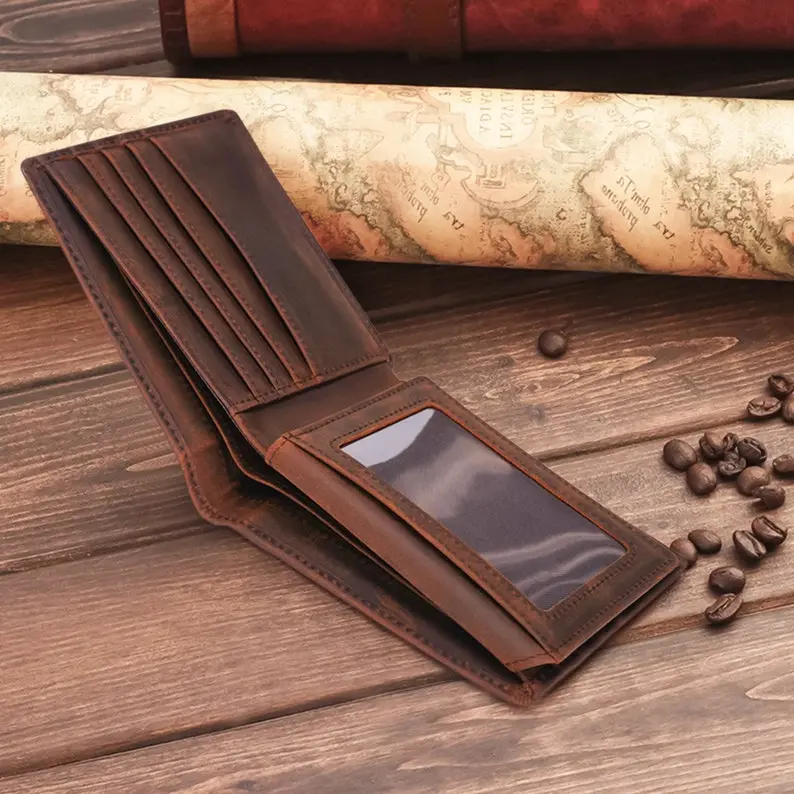[Custom in Description] Personalized Leather RFID Wallet, Engraved Genuine Leather Custom Wallet, Anniversary Gift For Him, Husband, Boyfriend, Men, Father, Dad