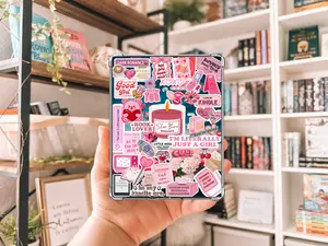 Pink Romance Bookish Collage Kindle Insert with Sparkly Overlay, Clear Case Kindle Paper Insert, Cute Reader Accessory