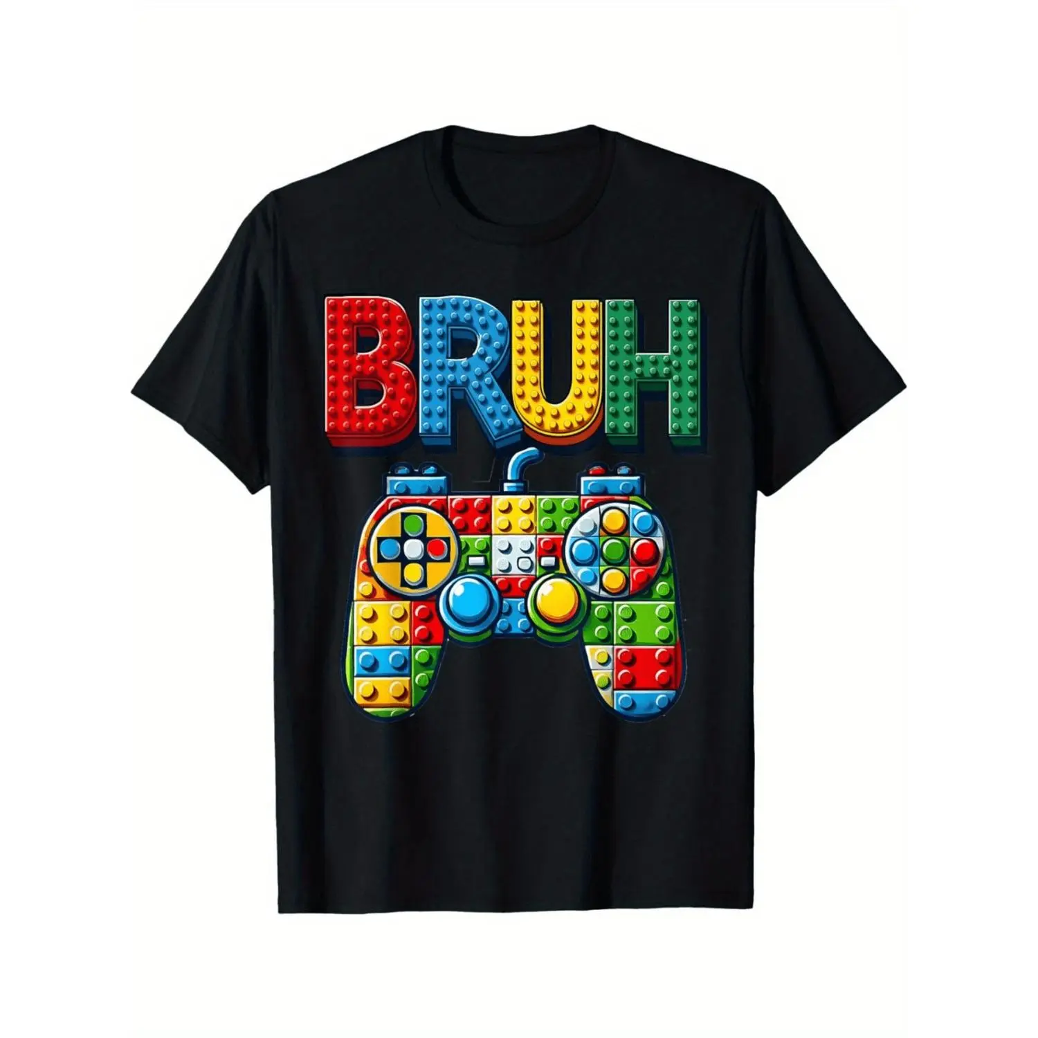 Boys' BRUH Gaming Graphic T-Shirt - 6-14 Child Size, Cartoon, Lightweight, Playful, Colorful Block Style, Video Game Controller Print, Casual Summer Everyday Tops for Young Gamers, Cartoon Boys' T-Shirts, Child Size Boys' T-Shirts