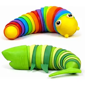 Shake Slug Toy, Sensory Slug Toys for Kids and Adults, 2 Pack Rainbow Worm Stress Relief, Autism Sensory Toy, Essential Travel Toy