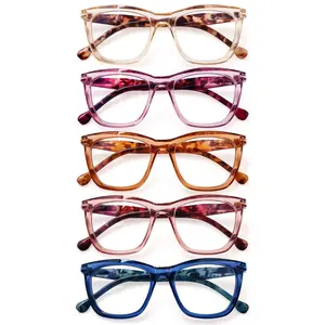 ZOELEAD Women's 5-Pack Square Fashion Reading Glasses, Blue Light Blocking Computer Eyeglasses with Spring Hinge, Adjustable Anti-Light Plastic Non-Prescription Glasses, Adjustable Non-Prescription Glasses