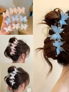 3-Piece Large Hair Clips, Butterfly Hair Clamps, Three-Color Butterfly Clip Set, Cute All-Season Updo Hair Accessories for Girls