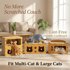 2-in-1 Cat Scratcher House | Anti-Scratch Furniture Lint-Free Corrugated Cardboard Cat Bed, Double-Layer Indoor Cat Furniture for Multi-Cat Households & Large Cats. soft bedding.  cat scratch board