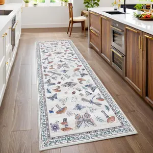 GARVEE Mushroom Insect Rug 2x6 Runners for Hallways, Boho Kitchen Rugs Non Slip Bath, Modern Washable Runner Rug for Bedroom, Soft Long Rugs for Entryway Bathroom Laundry Dorm, Beige