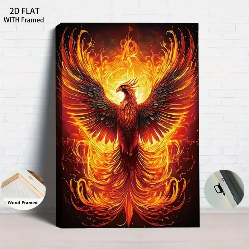 1Pcs Wood Framed Phoenix Nirvana Flame Decorative Painting Modern Living Room Entrance Bedroom Study Canvas Wall Art with Solid Wood Frame Home Wall Art Mural Nordic Style Simple Background Wall Decor
