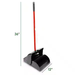 12 in. x 36 in. High Power Closed Lid Lobby Dustpan with Handle Plastic teeth clean broom bristles out directly into dust pan