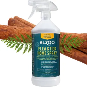 ALZOO Natural Flea & Tick Home Spray 32 Fl Oz Plant-Based Insect Killer for Flooring Furniture Pet Beds Indoor Repellent Safe for Pets and Family Household