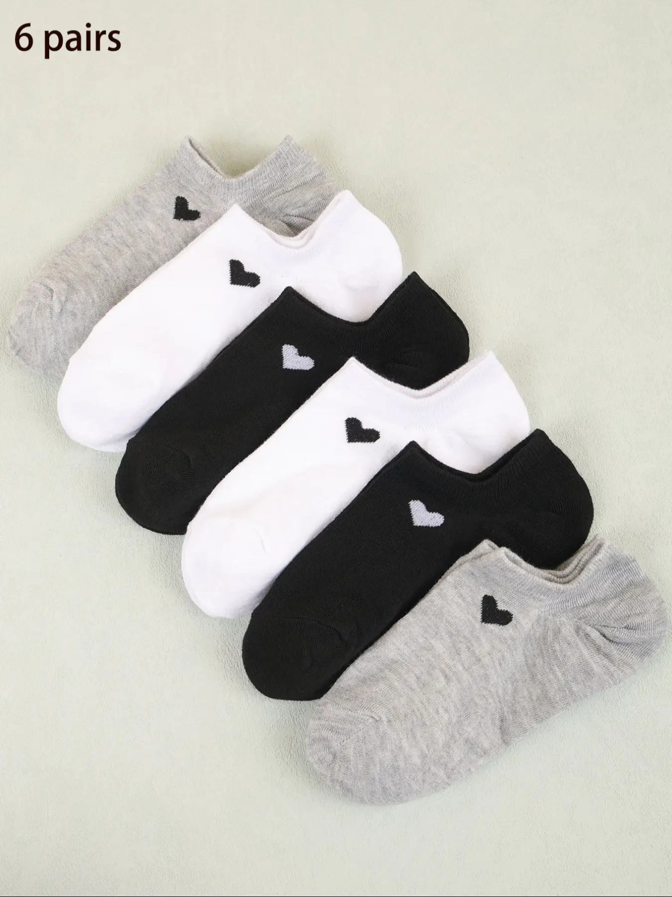 6 Pairs Women's Fashionable Breathable Heart Pattern Socks, Sock Sets, Casual Low-Cut Graphic Ankle Socks, Moisture-Wicking Style, All Seasons Wear