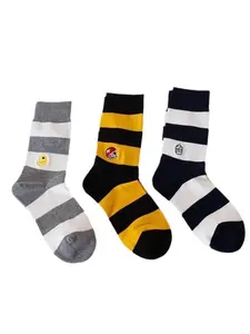 6 Pairs Cool Colorblock Striped Mid-Calf Socks, Student Party Denim Jeans Streetwear Casual Socks, Japanese Retro Embroidered Ab Socks