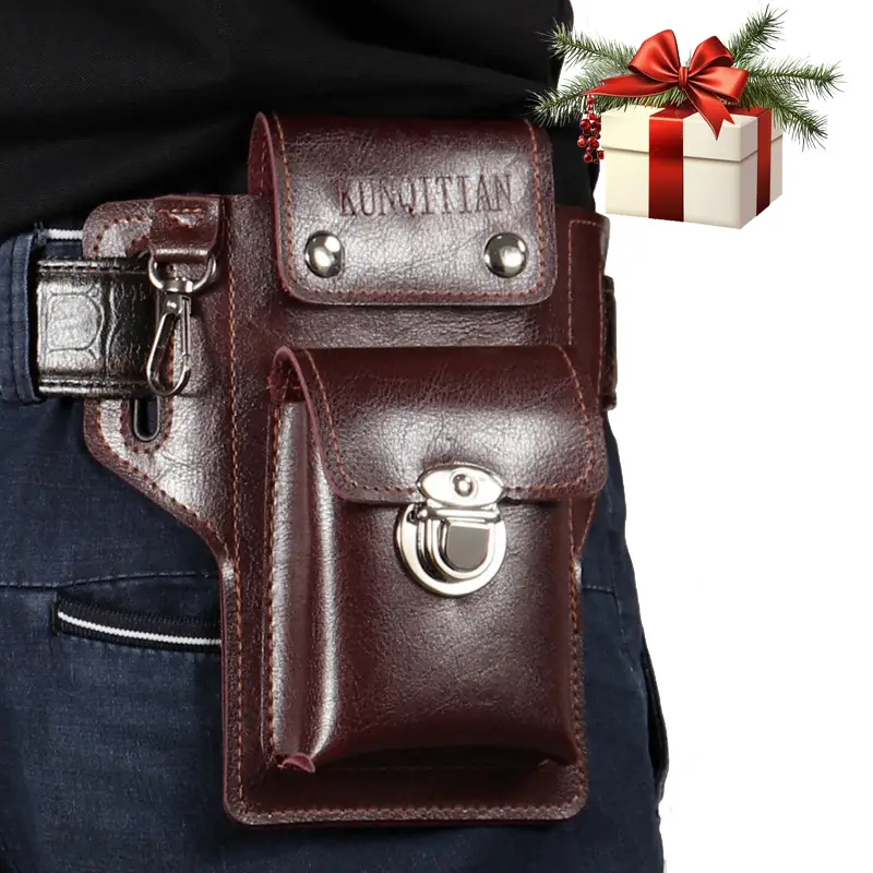 Phone Pouch Leather Belt bag Holster Case Compatible with iPhone, Samsung Mobile phones below 6.3 inches Christmas gift, New Year gift