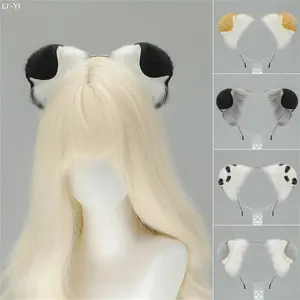 Plush Button-eared Dog Ears Headbands Furry Sheepdog Ears Headwear Kawaii Dalmatian Ear Hair Hoop Halloween Cosplay Headpiece