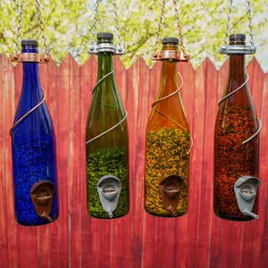 Handmade Wine Bottle Bird Feeder: Upcycled Garden Decor Lots of Color/Trim Options