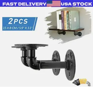2Pcs Industrial Iron DIY Pipe Shelf Bracket Wall Mount Floating Shelves Holder