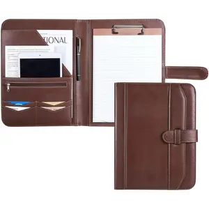 Leather Portfolio Notebook with Folder, Storage Clipboard with Cover for Legal Pad Holder Letter Size A4 Writing Pad for Business School Office Resume Conference Notepad Clip Boards (Brown)