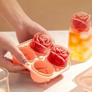 1pc 4-Cell Rose Ice Cube Mold, Multi-Functional Cocktail & Whiskey Ice Cube Tray, Ideal for RV Parties & Refrigerator Supplies