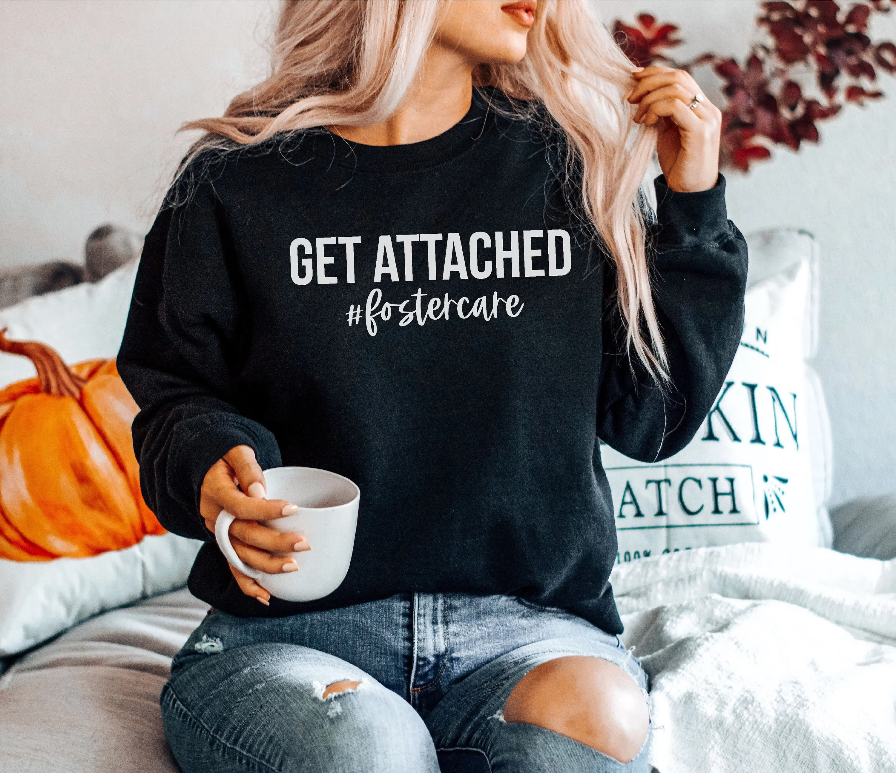 Get Attached Foster Care Sweatshirt Unisex Fall Shirt Sweashirts Sweater Sweaters Minimalist Foster Care Adopt Foster Parent, Adoption Gift