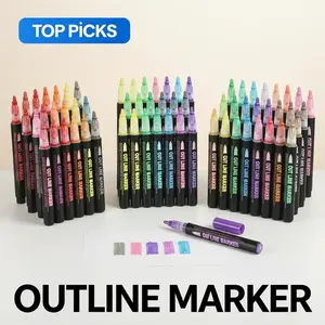 48 Color Double Line Outline Pen, DIY Graffiti Highlighter Markers for Scrapbook Card Art Supplies