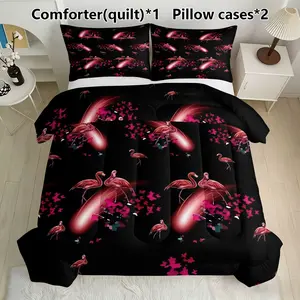 Crane Pattern Quilt Set (1 Quilt + 2 Pillowcases), Soft Lightweight Breathable, All-Season Bedding, Suitable for Home or Dorm Use