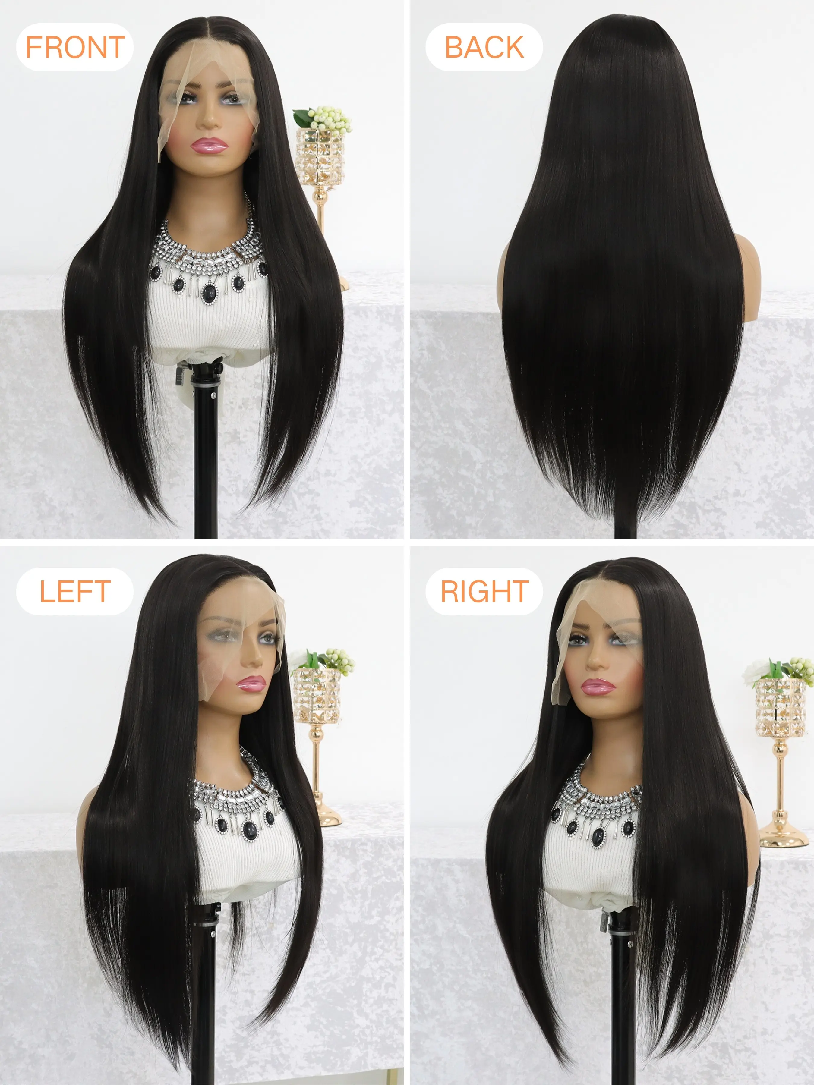13x4 HD Lace Front Wig Straight Synthetic Pre-Plucked Beginner Friendly 28inch Vroosar 28 Body Wave Lace Front Human Hair Wig 180 Density  main image 4