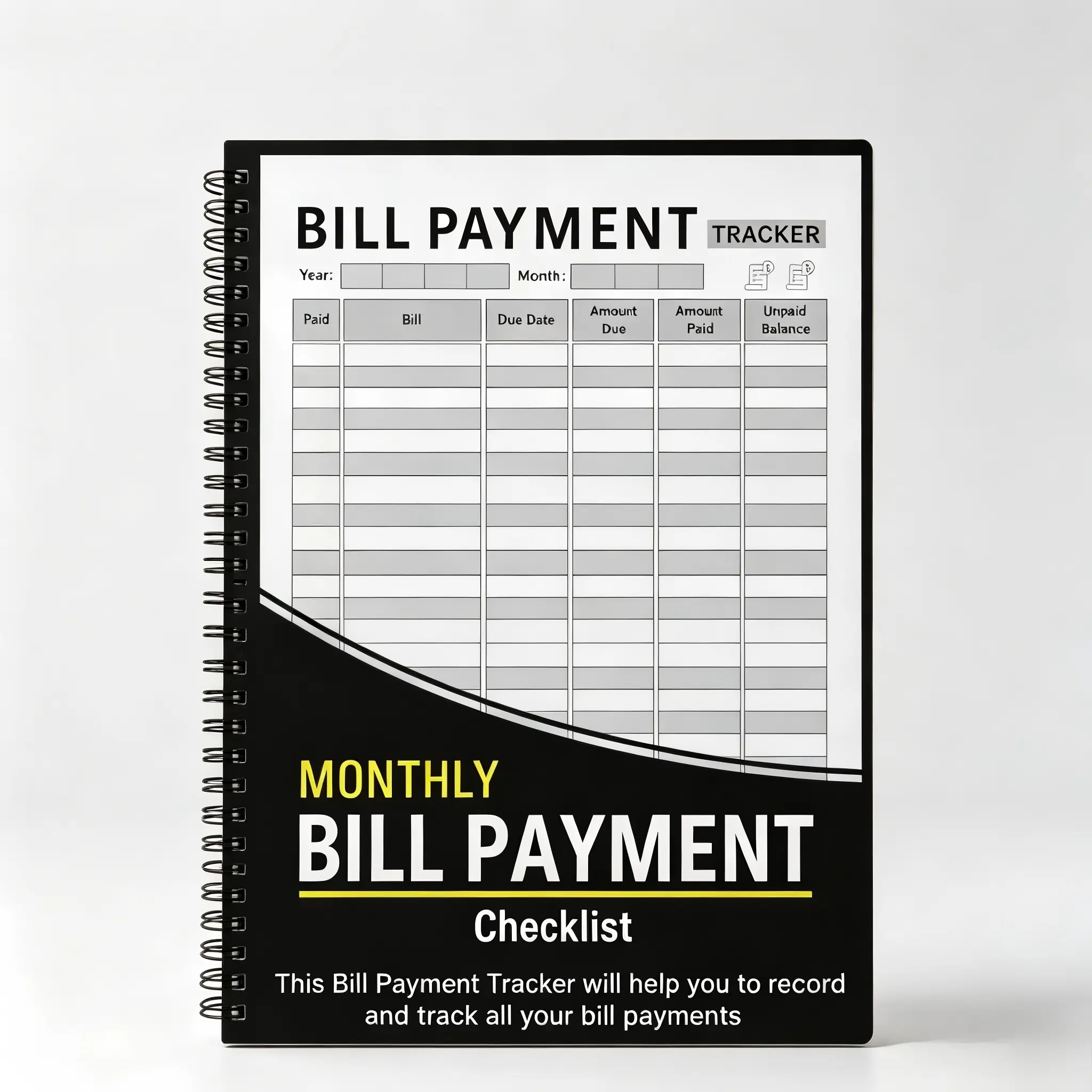 Spiral-Bound Bill Organizer Planner - Thick Paper, 100 Pages, Large US Letter Size, Bleed-Proof, Clean Layout, Easy-to-Write-In Spaces, Easy-Access Adult Financial Notebook for Stress-Free Bill Management (Office Stationery, No Confusing Budgeting Apps),,