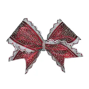 Red Rhinestone Bow with White Scallop Trim