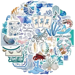 Coastal Themed Sticker, 50pcs/set Waterproof Self Adhesive Decor Paper, Decor Sticker for Gift Greeting Card Water Bottle Laptop Phone, Ornaments