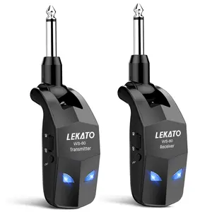 【Guitarist MUST HAVE】LEKATO Wireless Guitar System Set,8 Hours,30M/100Feet,2.4Ghz Rechargeable Audio Wireless Transmitter Receiver Kit with 4 Channels,WS-80,for Electric Guitar Bass Keyboard Volin Drum Vocal Mixer,Song Wirter Music Player Christmas Gift