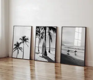 Set of 3 Black and White Coastal Beach Modern Office Decor Minimalist Beach House Decor